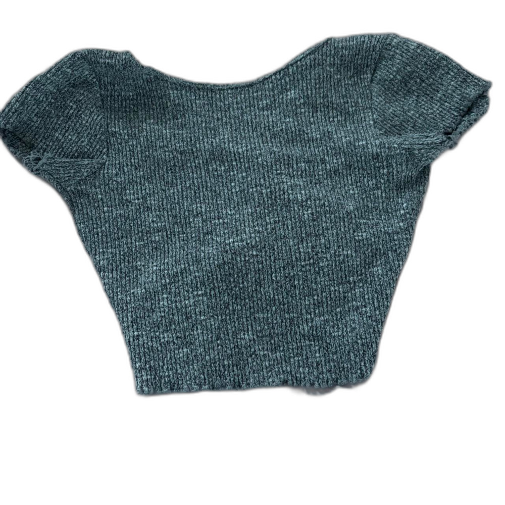 H&M Women's Grey Crop-top Open Tie Back Ribbed Layering Blouse